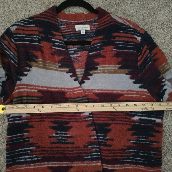 Lucky Brand Aztec Knit Duster Cardigan Women’s L Long Open Front Boho Southwest - Picture 6 of 8